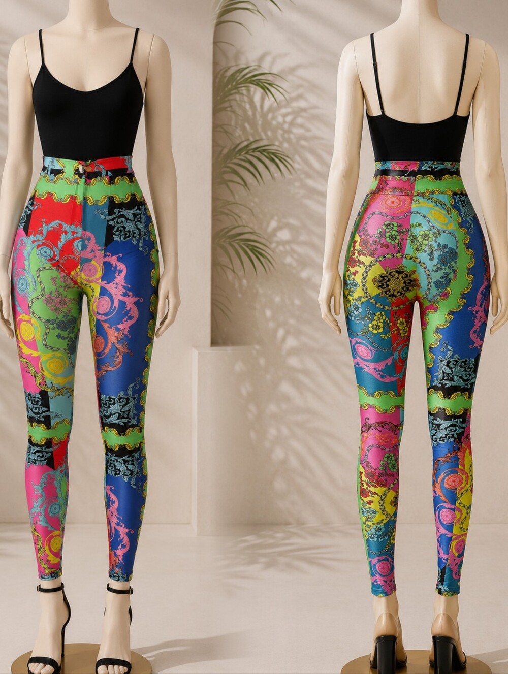 Multi-Color High-Waist Printed Pants Leggings